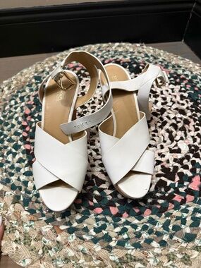 MICHAEL Michael Kors White Leather Crisscross Ankle Strap Sandals